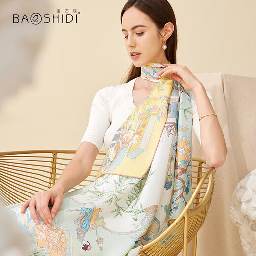 Gem butterfly silk scarf Chinese style double-sided silk mulberry silk square scarf scarf shawl birthday gift women's gift box/yard 1
