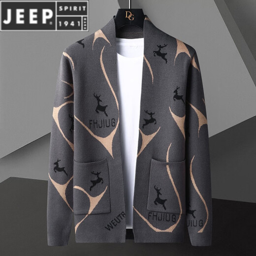 Jeep Spirit Strick-Strickjacke für Herren Frühling und Herbst 2025 Neue Stil Außenbekleidung Pullover Trendy Casual Thin Herbst Top We9926 Khaki XL (ca. 100-120 Jin [Jin gleich 0,5 kg] tragbar)
