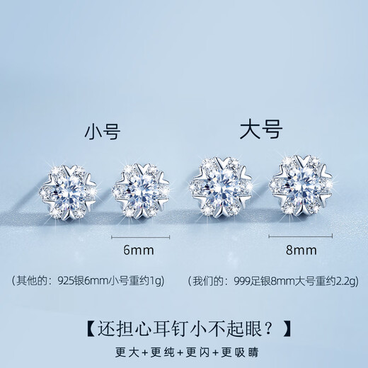 Laohuangxiang 2025 New Large Super Flash Star Snowflake S999 Pure Silver Earrings Women's Sterling Silver Earrings Feel Earrings Star Snowflake Earrings Whole Body Pure Silver + Certificate + Fine