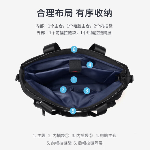 Golf GOLF business briefcase men's large-capacity handbag men's 15-inch laptop bag lightweight casual shoulder crossbody bag horizontal briefcase 5I768317J black