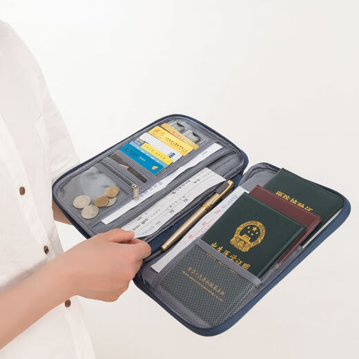 Pupan ID Passport Bag Portable Air Ticket Ticket Clip Haushaltsregistrierungsbuch Sortierbeutel im Ausland große Kapazität Aufbewahrung Tasche Kleine Trompeten-Navy Blau