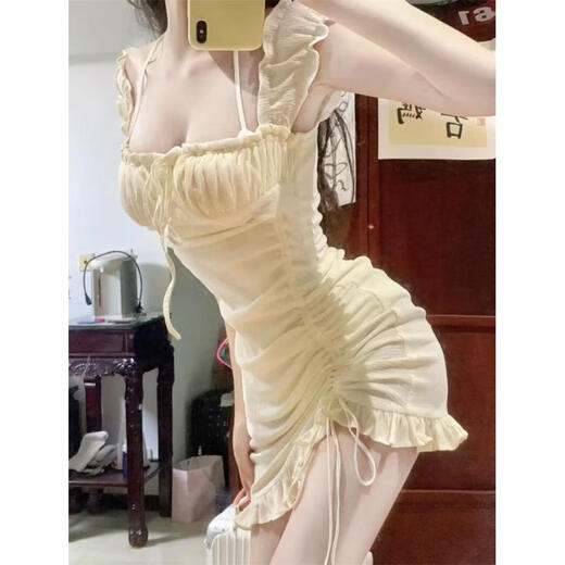 欲动夜场性感女装显瘦夜店性感连衣裙洗浴按摩短裙连衣裙技师工作服 如图杏色 L码（110-120斤）
