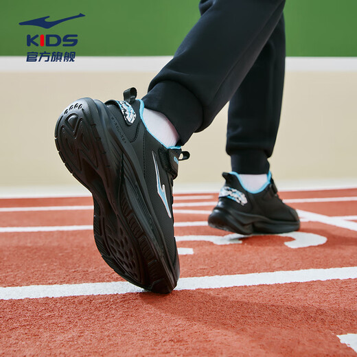 Hongxing Erke (ERKE) children's shoes, leather running shoes for boys and girls, large and small children's sports shoes - Mingou 2.0 black/digital blue 37