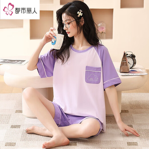 都市丽人睡衣女夏季纯棉薄款短袖可爱学生两件套装韩版春秋天家居服可外穿 红色 SKM6627图色 M码(建议75-95斤)