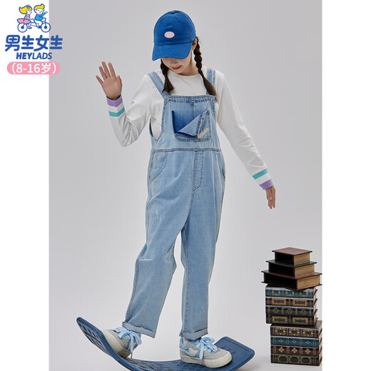 23 styles of children's clothing for boys and girls, girls' denim overalls, autumn clothing, children's pants, spring and autumn new styles, medium and large children's girls' trousers, blue 140cm