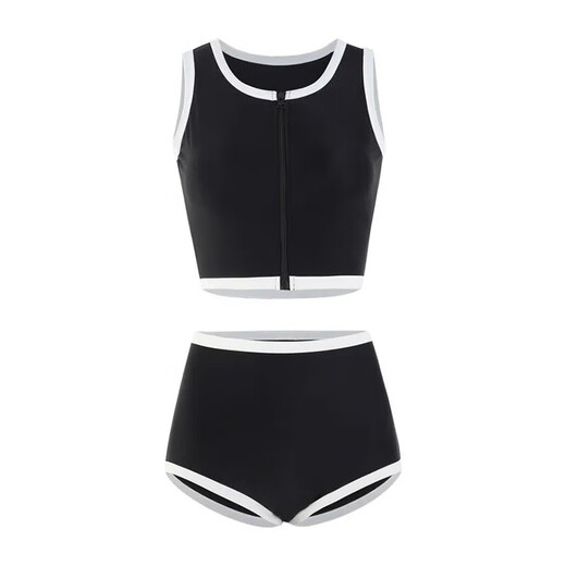 Miaoyijia swimsuit women's hot spring conservative split swimsuit set 2024 new adult swimsuits make you look slim and cover your flesh racing Sleeveless zipper split swimsuit [black with white edges] One size [suggested 80-120Jin [Jin equals 0.5 kg]]