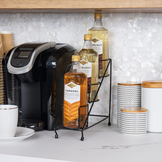 Mind Reader Coffee Syrup Storage Rack 3 Bottles Metal Storage Rack Black Kitchen Countertop