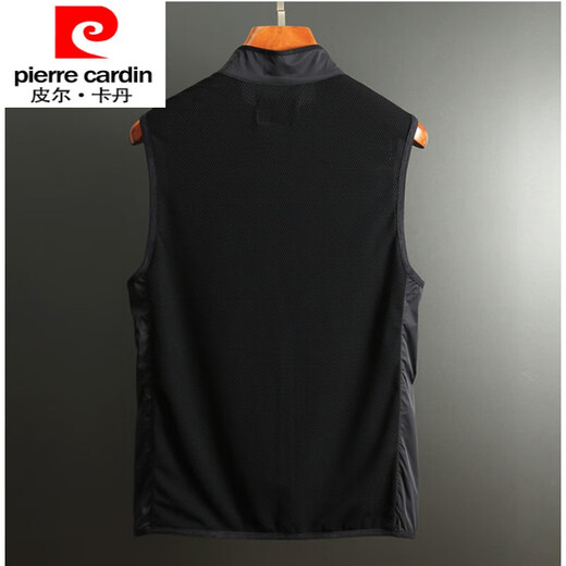 皮尔卡丹（pierre cardin）夏季薄马甲男士韩版潮流百搭马夹立领休闲坎肩镂空网眼外穿背心 黑色 3XL