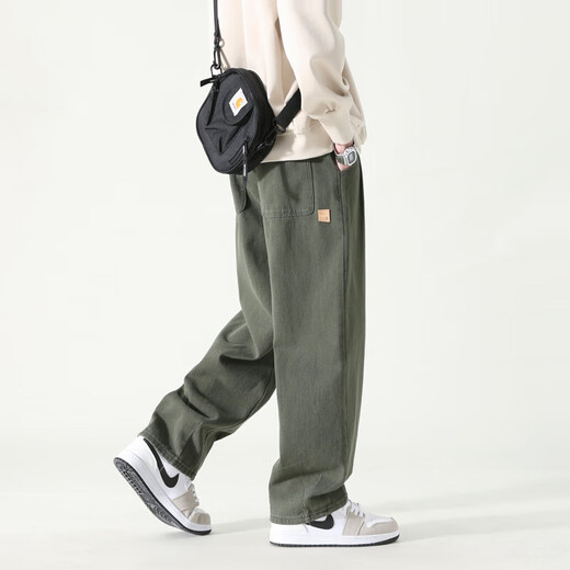 Pinfengbaoluo Freizeithose Baumwolle lose geraden Hosen Frühling und Sommer Weitbein Arbeitshose Herren HM9901 Military Green L.