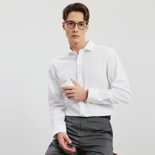 Seven Wolf [DP Free Iron] Langarmes Hemd New Style Pendler Herrenhemd bequeme Herrenkleidung Top professioneller Anzug 801 (Weiß) XL 175/92A