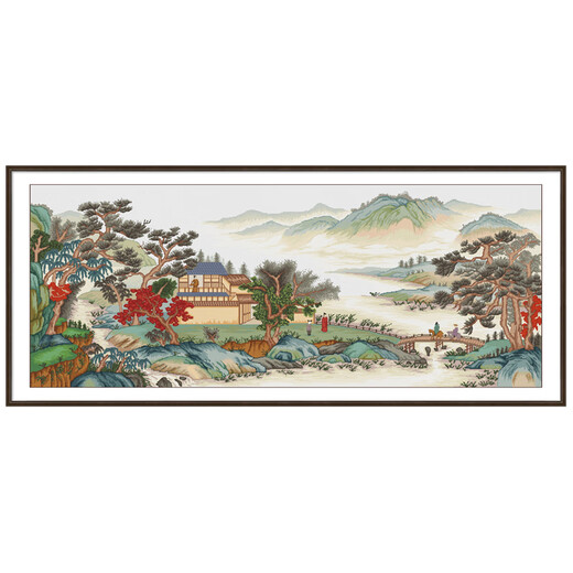 春天十字绣新款线绣中国风简约客厅中式风景大幅溪谷会友图十字绣自己绣画 埃及棉四股绣【6629 溪谷会友】
