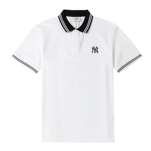 Major League Baseball (MLB) official basic short-sleeved POLO shirt, fashionable, casual, loose, contrasting lapel T-shirt for men and women 3APQB0243 New York Yankees/Ivory XS160/84A