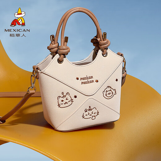 稻草人包包女款2025单肩女包水桶包手提斜挎包实用生日520礼物送女友 米白色