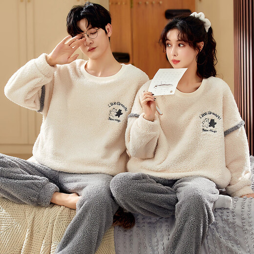 Moszhen autumn and winter coral velvet couple pajamas men's cartoon thickened velvet can be worn outside young women's round neck home clothes YSD663 female XL size (recommended 120-135Jin Jin is equal to 0.5 kg)