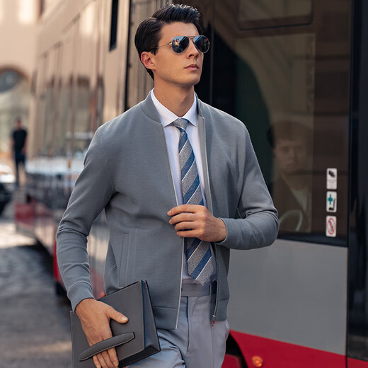 La nueva chaqueta de primavera y otoño de estilo del Sr. Bu Star para la chaqueta de cárdigan de lana de lana para hombres, manga larga, ropa de color sólido Yueyan Grey XL (180)