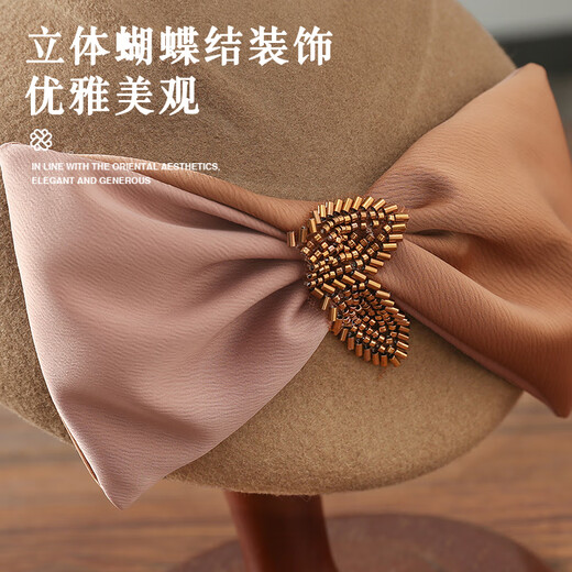 Buta autumn and winter wool beret retro woolen hat for women winter new big bow retro temperament beret hat camel