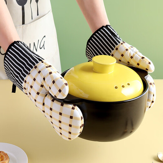 Baijie anti-scalding gloves kitchen insulation gloves oven microwave oven high temperature resistant thickened cotton silicone baking gloves thickened cotton baking gloves two packs