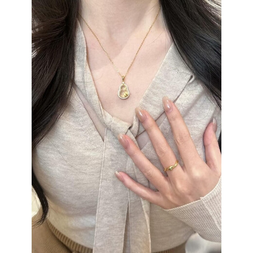 QUAMER Old Phoenix Gold Store New Chinese Style National Style Fulu Gourd Necklace Women's Sterling Silver 925 Light Luxury Niche Goddess Festival Gold Color
