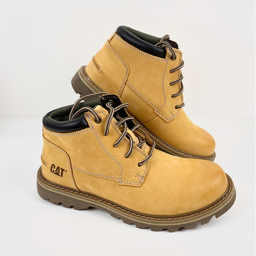 Carter Cat Herrenschuhe Klassiker Große gelbe Stiefel hohe Top Leder Martin Stiefel im Freien runden Zehen nicht rutsch mittelgroße obere Arbeitspeare Herrenschuhe gelbe 39 Lederschuhe Größe