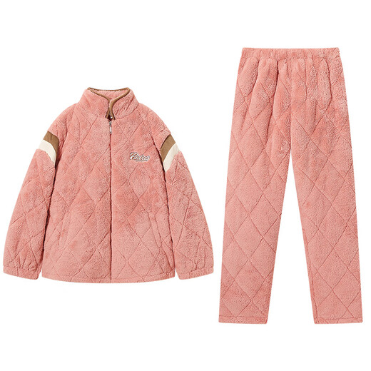 Dalli quilted couple's pajamas new three-layer thickened long-sleeved warm thickened quilted quilted home clothes for men and women suit T8237114-026-Orange Women L