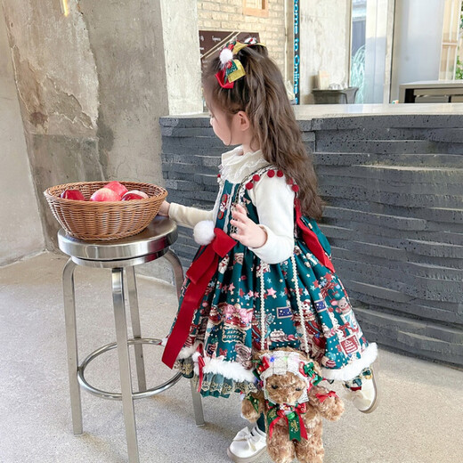 G.duck children's clothing children's Lolita princess dress girl dress autumn and winter Christmas clothing girl suit first-year New Year's greetings bottoming shirt 90 size 1~2 years old 80-90cm