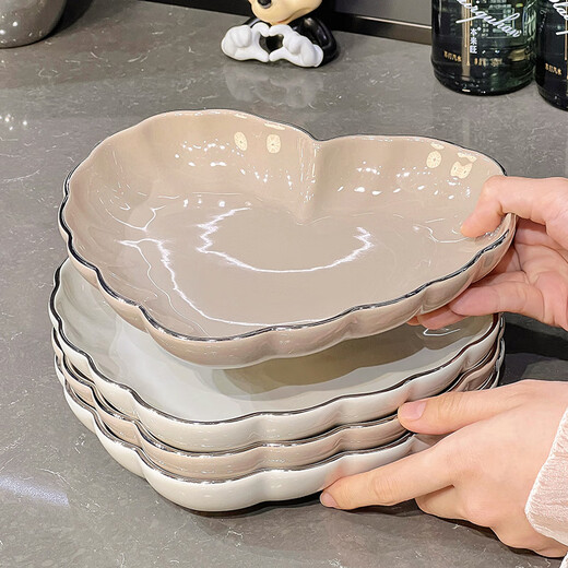Ceramic dish plate plate household housewarming new home tableware dish plate bowl plate bowl plate bowl plate bowl chopstick combination set 8.25 inch gold-painted plate 4 packs [1312]