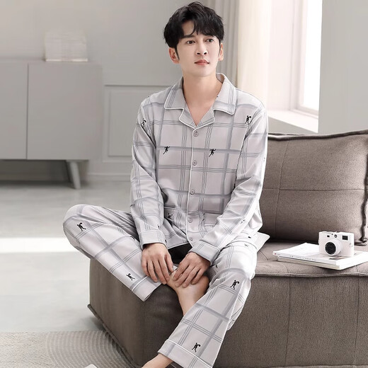 Hengyuanxiang Pajamas Men's Spring и осенняя хлопковая хлопковая хлопковая хлопковая хлопья с длинными рукавами мужская мужская одежда 2024 года.