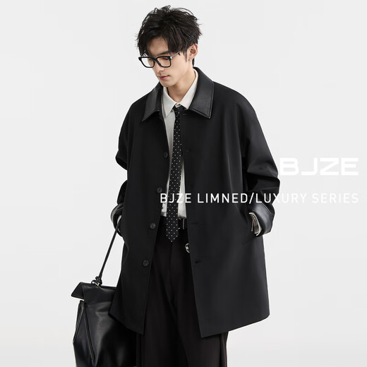 Piaget Zall PU leather stitching Marken lapel one-hand long windbreaker men's mid-length coat 2025 spring new model D511065 wheat color M (170)