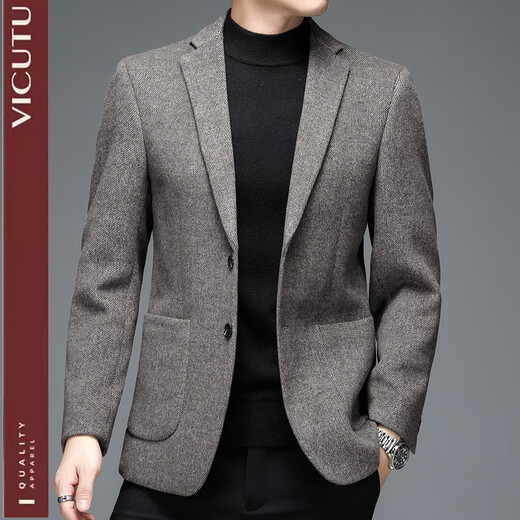 Weikeduo easy care and no pilling double-sided woolen coat men's autumn and winter business casual suit collar thickened coat short gray brown thickened wool warmer L weight 128-145Jin Jin equals 0.5 kg