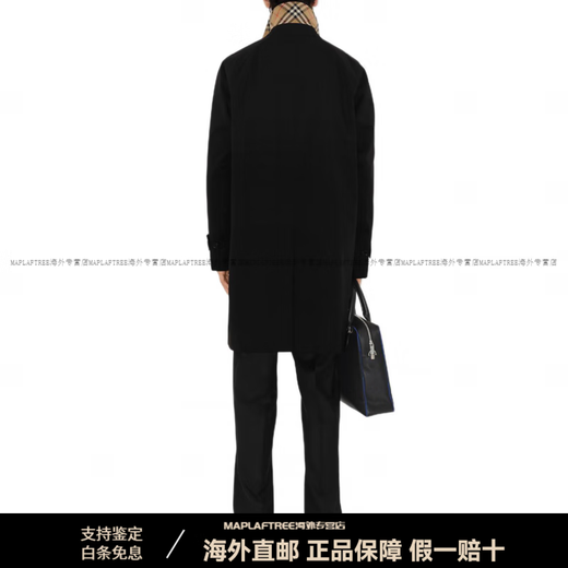 Burberry (BURBERRY) New Year's Day solid color lapel long-sleeved windbreaker Camden version mid-length men's black black one size 44