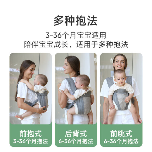 婧麒（JOYNCLEON）抱娃神器解放双手背带婴儿横前后两用前抱式外出轻便四季可用 【升级透气款】天空蓝-多功能背