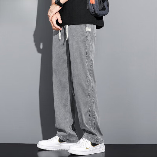 JEEP SPIRIT2024 Summer Tennis Jeans Men's Loose Straight Casual Wide Leg Long Pants Men's Style 1048 Blue M 90-115Jin[Jin equals 0.5 kg]