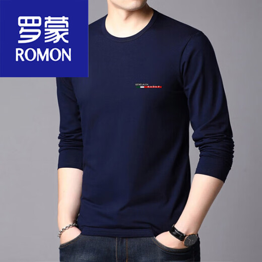 ROMON pure cotton men's long-sleeved T-shirt bottoming shirt spring and autumn thin section young and middle-aged black men's autumn top white item number M723 L suitable for 120-135 Jin Jin equals 0.5 kg.