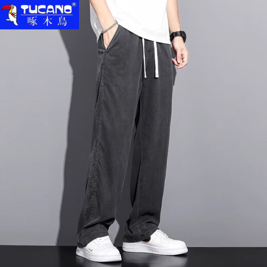 Pantalones de pantalones de pierna anchos de la pierna de la pierna del alambre de hielo holgado de los jeans de los jeans, los pantalones de pierna anchas de la pierna de la pierna del alambre de hielo recto, los hombres casuales de los hombres de la pierna de la pierna de la pierna de la pierna de la pierna.