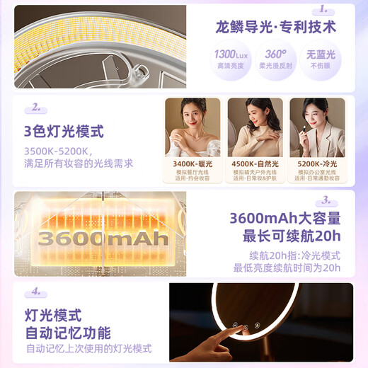 Gevilan 3D linked makeup mirror with light LED fill light beauty mirror Chinese Valentine's Day gift for girlfriend and wife Desktop dressing table high-definition wedding dressing mirror milkshake white