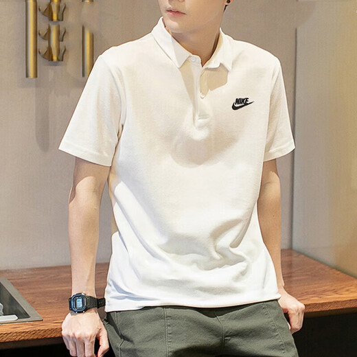 耐克（NIKE）运动套装男 夏季纯棉POLO衫翻领短袖T恤 跑步长裤束脚收口休闲裤 FN3895-100+BV2680-010 S