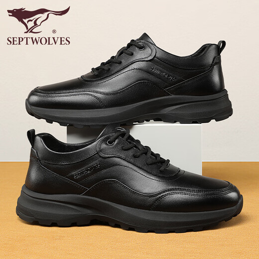 Septwolves leather shoes men's shoes autumn and winter men's genuine leather shoes business casual shoes black pure cowhide sports shoes 0639 black 40 leather shoe size