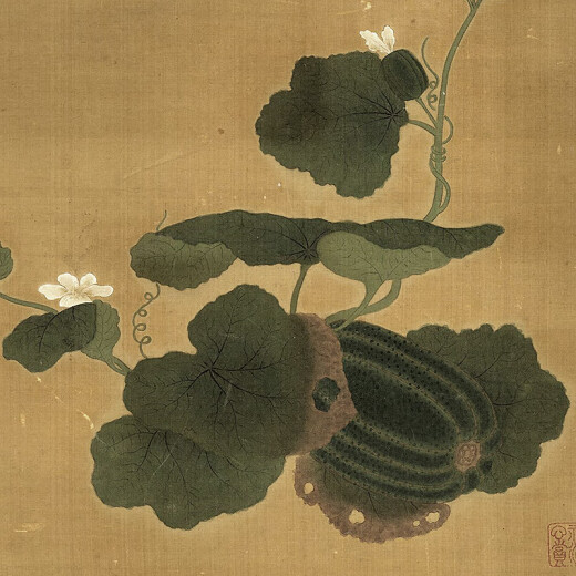 
Yuan Qian Selection of Autumn Melon Pictures Ancient Flower and Bird Painting Scrolls of Literati Replica Antique Painting Chinese Hanging Paintings Yuan Li Zhu and Stone Pictures 12809 30X70 cm (spraying painting heart size) Framed