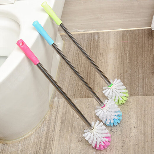 Stainless steel long-handled plastic toilet brush household cleaning brush soft-bristled toilet special brush anti-slip removable round head toilet brush 1 pack