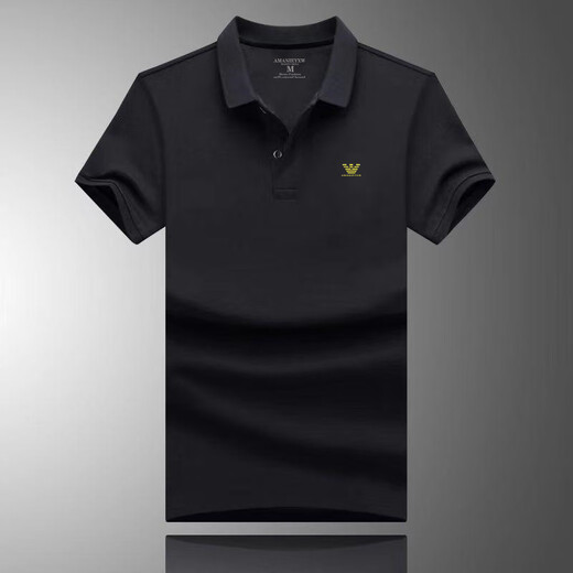 Camisa de manga corta para hombres de Armani Summer Camiseta de solapa informal de la solapa de hierro sin hierro para hombres AM701 Lapa negra 4xl Peso de referencia 185-210Jin [Jin equivale a 0.5 kg]