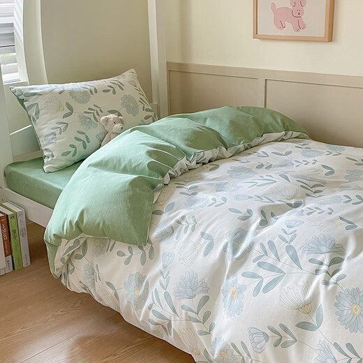 Jiuzhoulu Étudiant lit dortoir à trois pièces couvre-couchette de couette couchette de lit de lit quatre pièces coton pur lit simple lit complet fleur fleurir clair d'été de 0,9 mètre couvercle de courtepointe à trois pièces 150 * 200