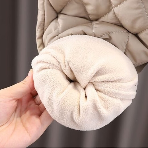 Kexin baby children's clothing for boys and girls, Korean winter cotton coat set, new velvet and thickened, Western-style children's winter cotton coat two-piece set, beige, size 90, recommended for 1-2 years old (height around 80)