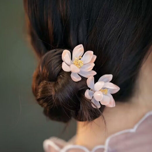 Meng Junchen ancient style Hanfu high-end cool hair accessories glazed lotus U-shaped hairpin lotus bun hair simple daily costume accessories flesh pink pair