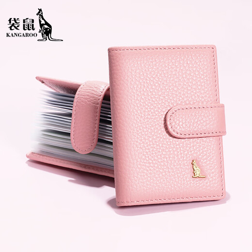 Kangaroo card bag women's genuine leather large capacity card case 2025 new women's ID storage bag pink small card bag cherry blossom powder [22 card size large capacity]