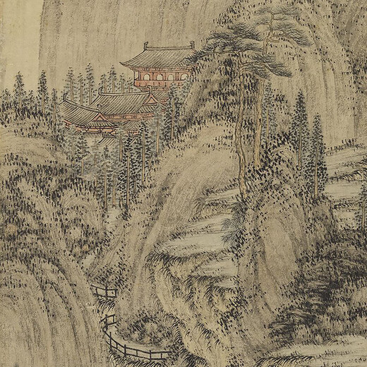 元王蒙坐听松风图古代山水画卷轴文人画复仿古画挂画 元王蒙溪山访友图20X123厘米12211 专用宣纸（喷绘） 乳白色立轴（装裱）