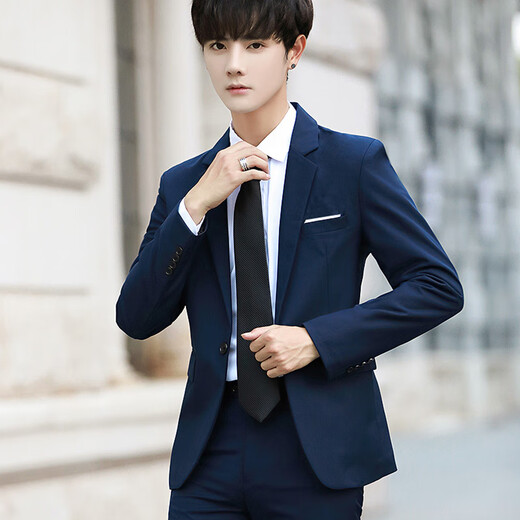FANQI 18-year-old teenager high school student adult dress suit suit men's three-piece slim business suit gray single button (suit + shirt + trousers) tie L (101-115Jin Jin equals 0.5 kg)