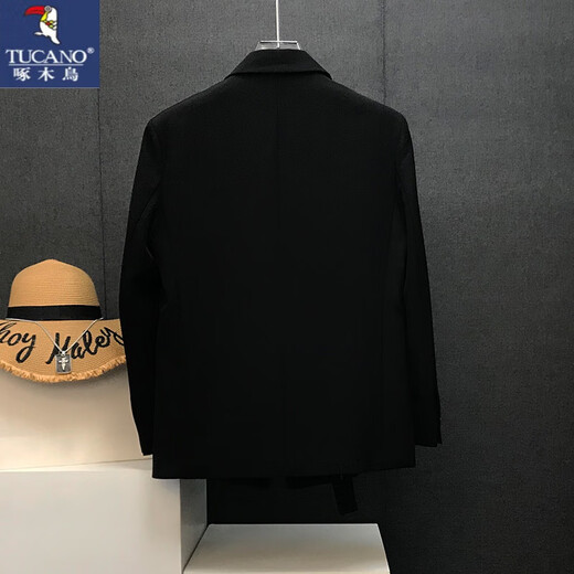 Woodpecker (TUCANO) Korean streamer design blazer men's Korean version street style versatile casual splicing suit white DK25 suit + pants L 130-145Jin Jin equals 0.5 kg