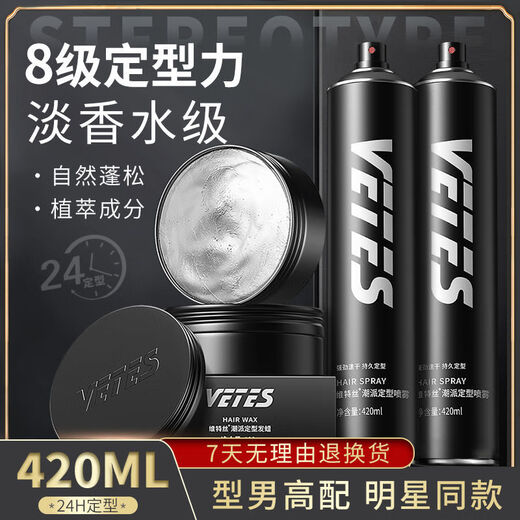 Witters Hair Spray Setting Men's Dry Sticky Hair Style Natural Powerful Long-lasting Moisturizing Moss Hair Wax Pure Trendy Style Temperature Tin Can (Classic Flavor 420ml)