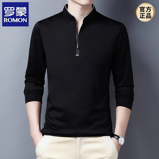 ROMON new long-sleeved T-shirt for men's trendy stand-up collar zipper casual top base shirt autumn new polo shirt men's clothing 6623 royal blue 165/M