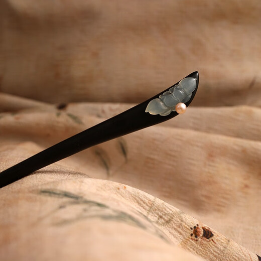 Su Shiliu 2025 new ebony wood Xiu jade hairpin daily Hanfu hair accessories cheongsam accessories hairpin simple wooden hairpin ebony-simple Xiuyu pearl hairpin